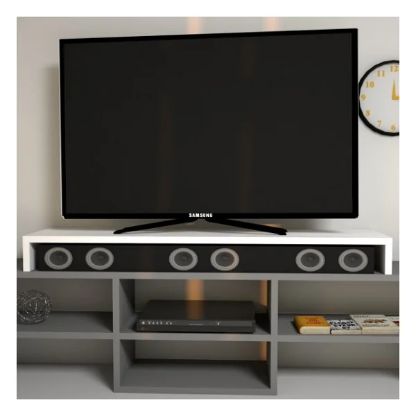 Emkawood Carry Beyaz Monitör Yükseltici Soundbar Stand - Görsel 3