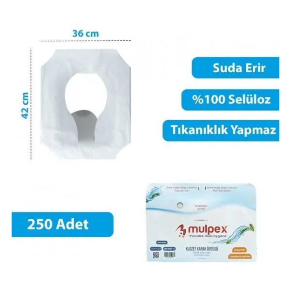 Mulpex Hijyenik Klozet Kapak Örtüsü 1 Pkt. : 250 Adet (%100 Selüloz) - Görsel 3