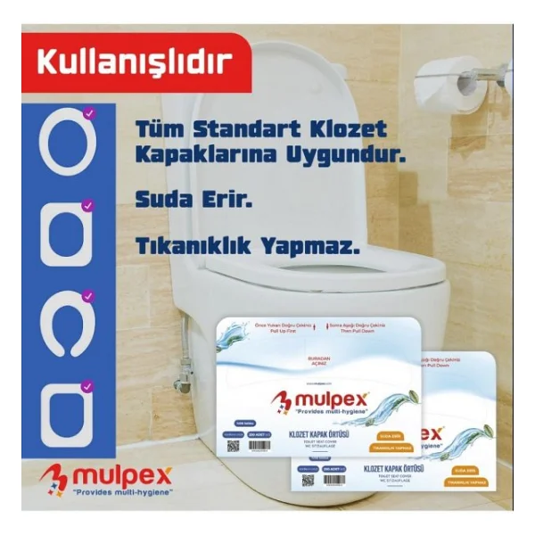 Mulpex Hijyenik Klozet Kapak Ortusu 2 Pkt. : 500 Adet (100 Seluloz) - Görsel 6