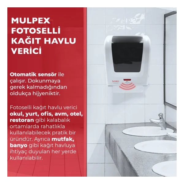 Mulpex Sensörlü Fotoselli Otomatik Kağıt Havlu Makinesi 21 Cm. Beyaz - Görsel 9