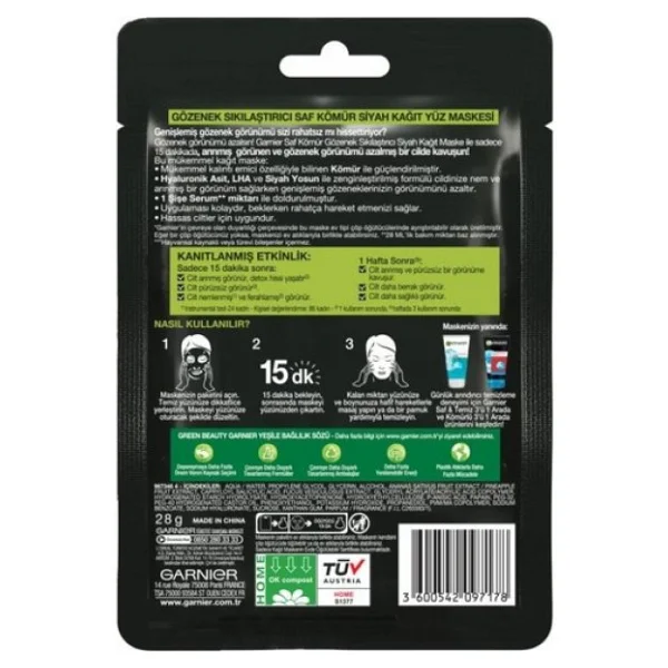 Garnier Saf Kömür Ve Siyah Yosunlu Gözenek Sıkılaştırma Kağıt Maske - Görsel 5