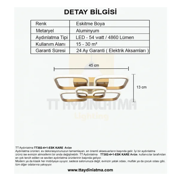 Tt Aydınlatma Tt302-Esk Eskitme Plafonyer LED Avize - Görsel 6