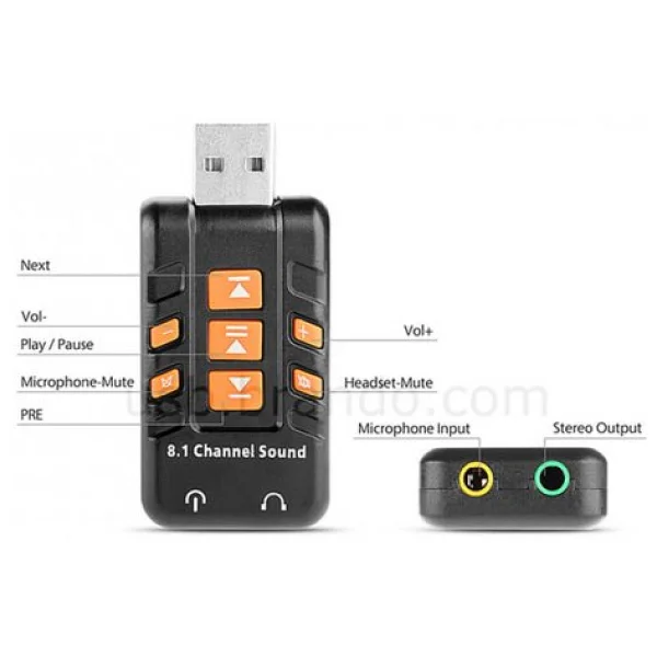 Wozlo 8.1 USB Virtual Sound 3d Ses Kartı - USB Harici Ses Kartı Chipli - Görsel 3