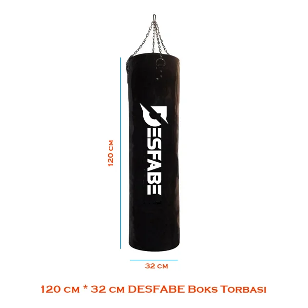 Desfabe Boxing Star 120x32 Cm Zincirli Boks Kum Torbası Siyah+Askı Aparatı+Boks Eldiveni+El Bandajı - Görsel 2