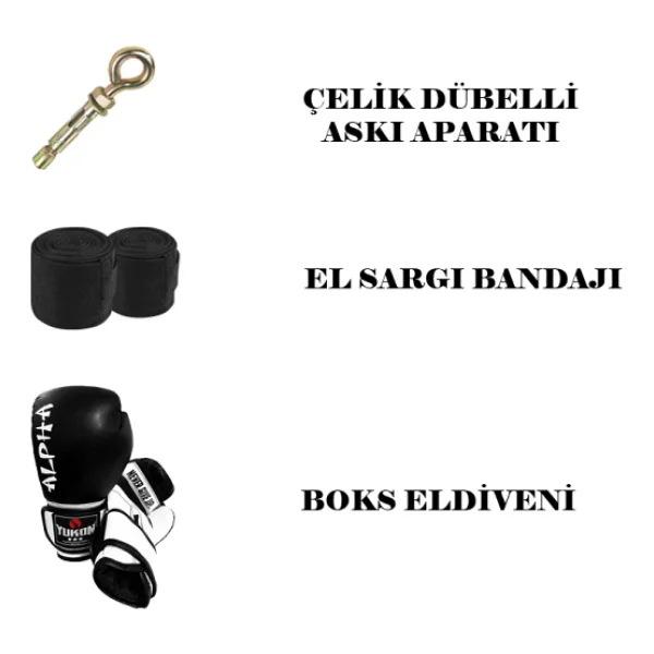 Desfabe Boxing Star 120x32 Cm Zincirli Boks Kum Torbası Siyah+Askı Aparatı+Boks Eldiveni+El Bandajı - Görsel 3