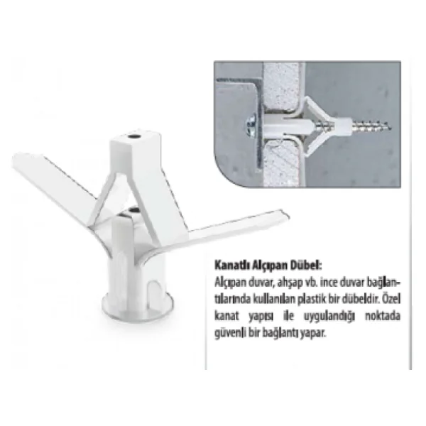 Kanatlı Alçıpan Dübeli Plastik Kelebek Dubel 100 'lü Paket - Görsel 6
