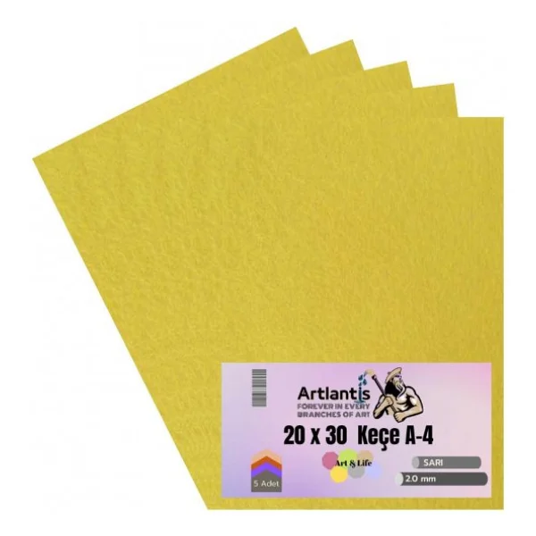Sarı Keçe A4 2 Mm 20x30 Cm 5 Li 1 Paket Okul Kreş Etkinlik - Görsel 3