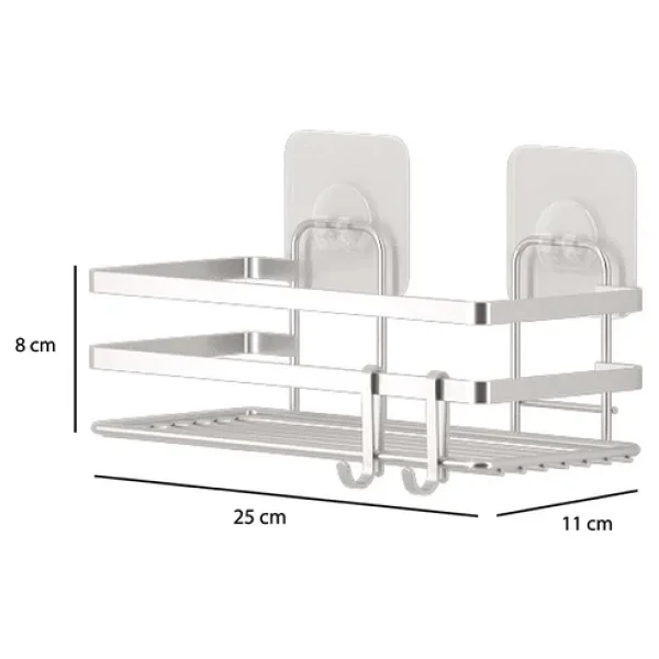 Teknotel Yapıskanlı Kancalı 2 Adet Banyo Rafı Sılver St281h - Görsel 5