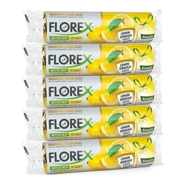 Florex Limon Kokulu Büzgülü Orta Boy Çöp Poşeti 10'lu 5 Adet - Görsel 4