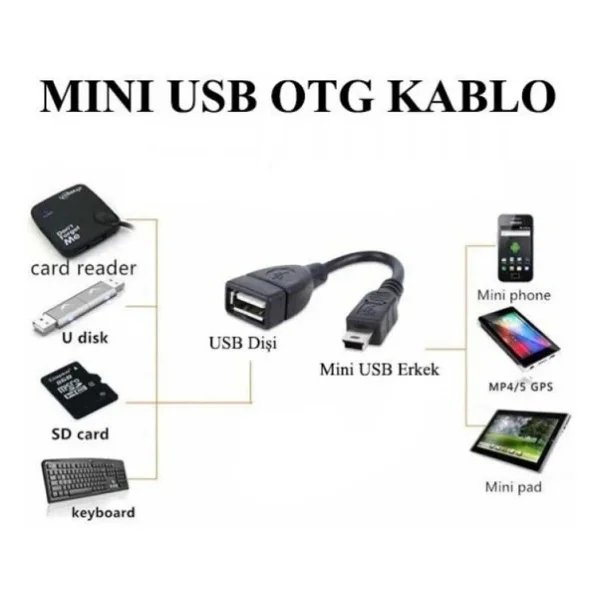 Mini USB Otg Kablo - 5 Pin USB Çevirici Kablo - Görsel 7