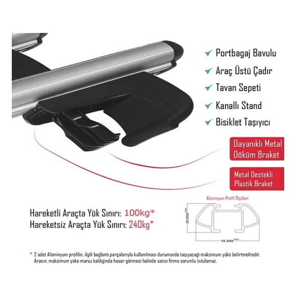 Bod Port Bagaj Ara Atkı Tavan Barı 135cm - Görsel 6