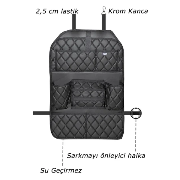 Bod Cunda Oto Koltuk Arkası Koruyucu Eşya Düzenleyici Araç İçi Organizer Siyah - Görsel 3