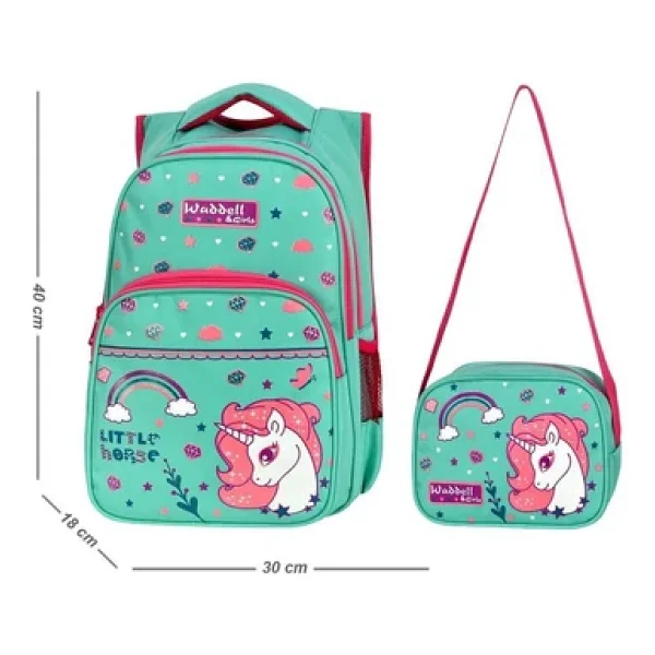 Waddell 3003 Little Horse Yeşil Beslenme + İlkokul Sırt Çantası - Görsel 3