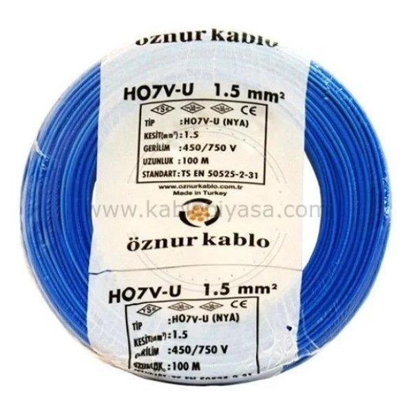 Öznur 1,5 Mm Nya Kablo Tek Damar Mavi 100 Metre - Görsel 4