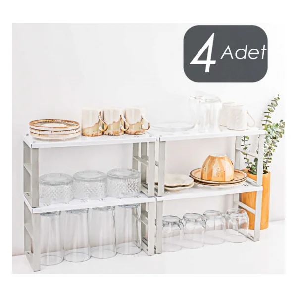Porsima Org-02 4lü Raf Düzenleyici - Dolap İçi Düzenleyici Raf - Tabak Bardak Rafı - Raf Yükseltici - Görsel 6