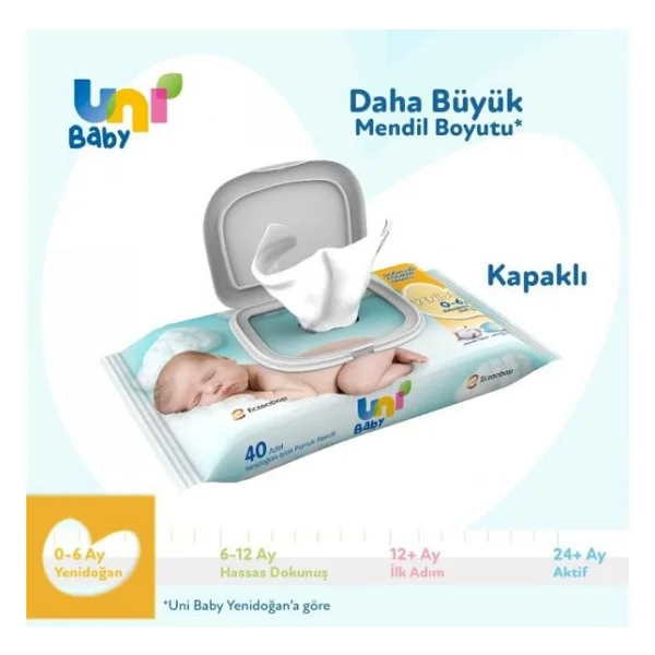 Uni Baby Yenidoğan 40 Yaprak 24'lü Paket Islak Mendil - Görsel 7