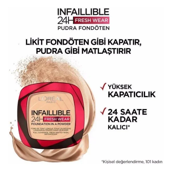 L'oreal Paris Infaillible 24h Fresh Wear 220 Sand 9 Gr Pudra Fondöten - Görsel 2