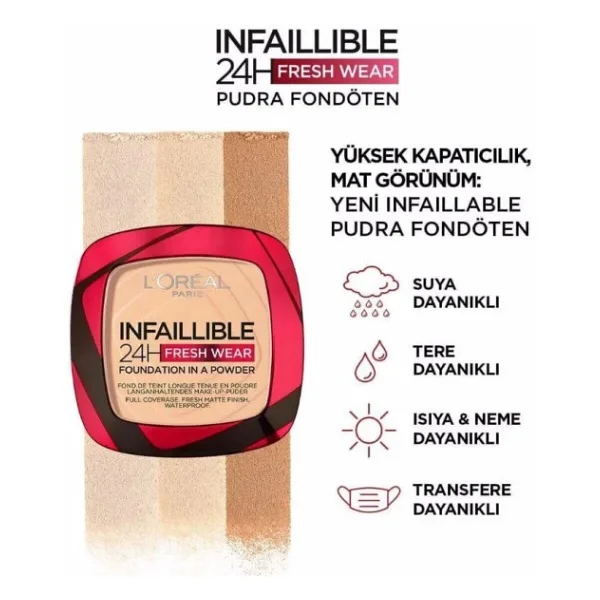L'oreal Paris Infaillible 24h Fresh Wear 220 Sand 9 Gr Pudra Fondöten - Görsel 3