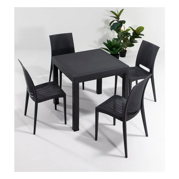 Sandalie Rattan Camlı Lüx 80x80 Bahçe&Balkon&Teras Masa Seti - Antrasit - Görsel 3