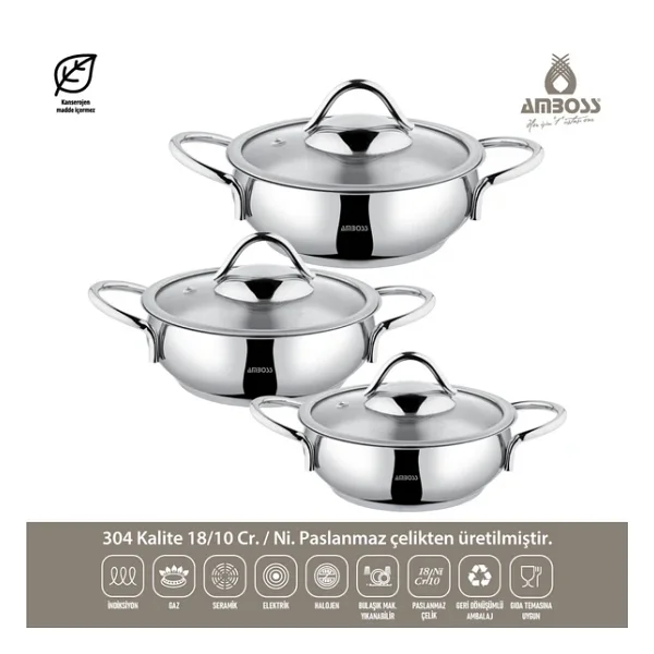 Amboss Stone İndüksiyon Tabanlı 6 Parça Çelik Sahan Seti - Görsel 7