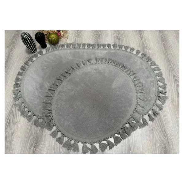 My Evilla Modern Dekoratif Simirna Pelus Oval Ponpon Sacakli Klozet Takimi - Görsel 7