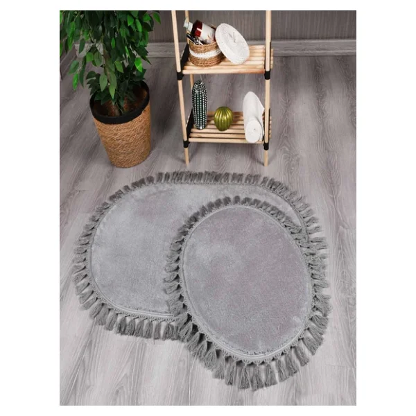 My Evilla Modern Dekoratif Simirna Pelus Oval Ponpon Sacakli Klozet Takimi - Görsel 3