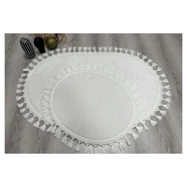 My Evilla Modern Dekoratif Simirna Pelus Oval Ponpon Sacakli Klozet Takimi - Görsel 10