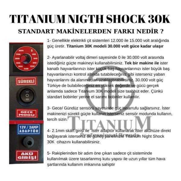 Titanium Night Shock 30k Elektirikli Çit Sistemi Set-2 30000 Volt - Görsel 7