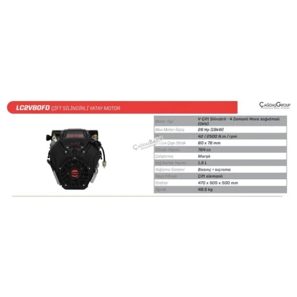 Loncin Lc2v80fd 26 Hp Marşlı Dikey Şaftlı Makine Motoru - Görsel 7