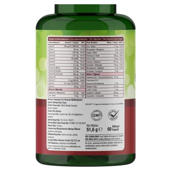 Nature's Supreme Multivitamin For Women 60 Kapsül - Görsel 3