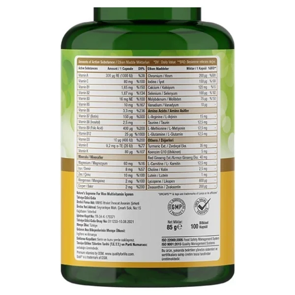 Nature's Supreme For Men 100 Kapsül Multivitamin - Görsel 3