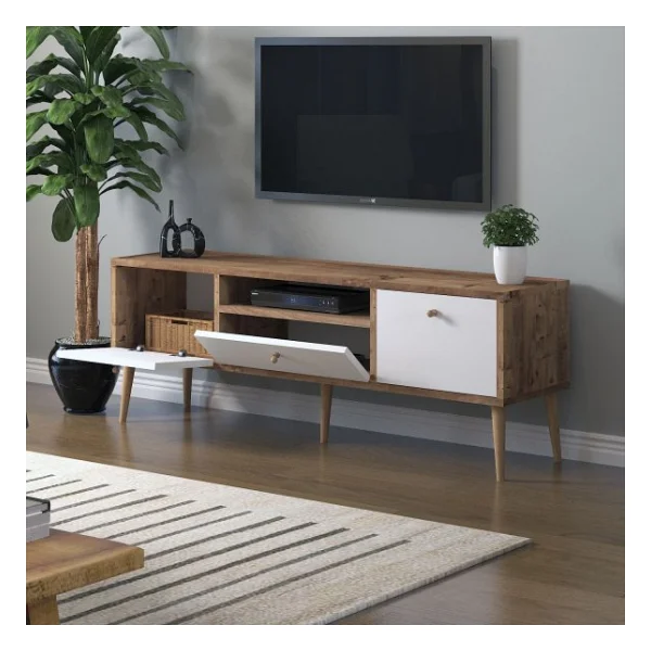 Mbes Mobilya Beyza Ahşap Ayaklı 140 Cm Atlantik Beyaz TV Sehbası - Görsel 2