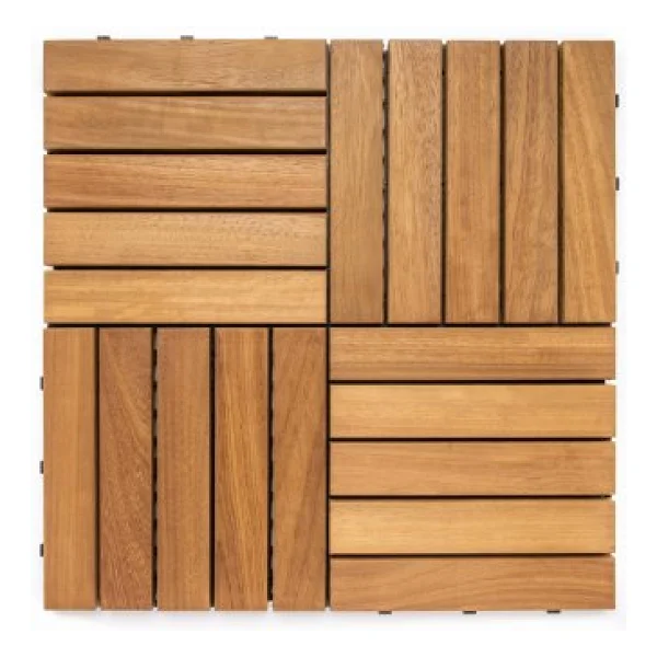 Sunsoe İroko Ağacı Balkon Bahçe Ahşap Yer Döşemesi Karo Deck 30x30 Cm - 10 Adet (0,9m2) - Görsel 3