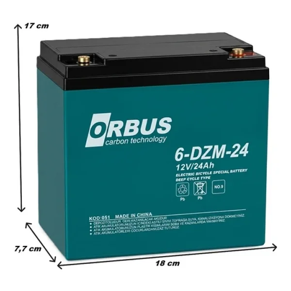 Orbus 12v 24 Amper (Dik) Elektrikli Bisiklet Aküsü - Görsel 4