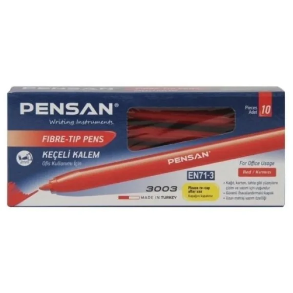 Pensan 3003 10'lu Kırmızı Keçeli Kalem - Görsel 9