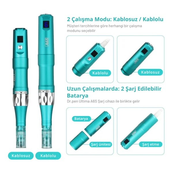 Dr Pen Ultima Ultima A6s Orjinal Dermapen Cihazı Şarjlı Yedek Bataryalı Yüz Yenileme Cilt Peeling Makinası - Görsel 5