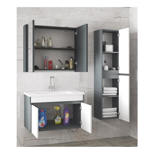 Alfa Banyo Estella-Ea 80+35 Cm Mdf-Aynalı Boy Dolaplı-Lavabolu Banyo Dolabı Takımı - Görsel 2