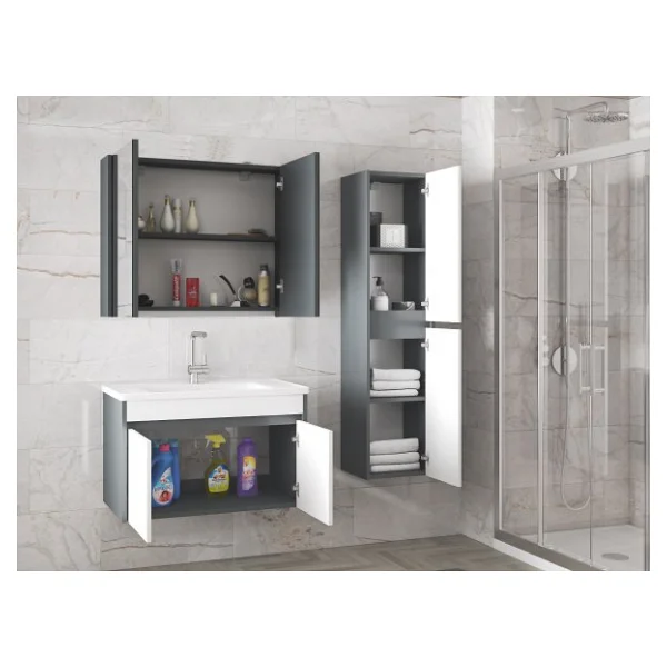 Alfa Banyo Estella-Ea 80+35 Cm Mdf-Aynalı Boy Dolaplı-Lavabolu Banyo Dolabı Takımı - Görsel 5
