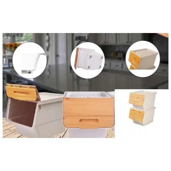 Motek Patateslik Soğanlık Tekerlekli Organizer Çok Amaçlı Saklama Kutusu 2x33 Lt Bambu+Krem - Görsel 4