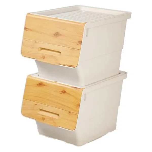 Motek Patateslik Soğanlık Tekerlekli Organizer Çok Amaçlı Saklama Kutusu 2x33 Lt Bambu+Krem - Görsel 3