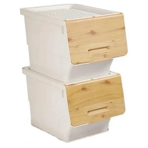 Motek Patateslik Soğanlık Tekerlekli Organizer Çok Amaçlı Saklama Kutusu 2x33 Lt Bambu+Krem - Görsel 10