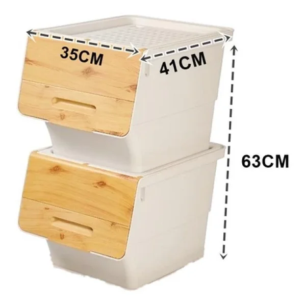 Motek Patateslik Soğanlık Tekerlekli Organizer Çok Amaçlı Saklama Kutusu 2x33 Lt Bambu+Krem - Görsel 5