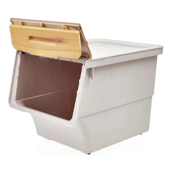 Motek Patateslik Soğanlık Tekerlekli Organizer Çok Amaçlı Saklama Kutusu 2x33 Lt Bambu+Krem - Görsel 7