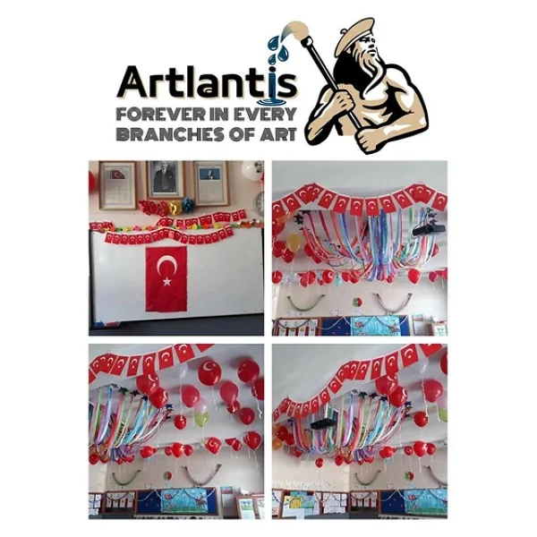 İpli Bayrak Orta Boy 40'lı 8x13cm 1 Paket Türk Bayrağı Kağıt İpli Sıralı Ayyıldız Bayrak Sınıf Süsü Okul Bayram - Görsel 3