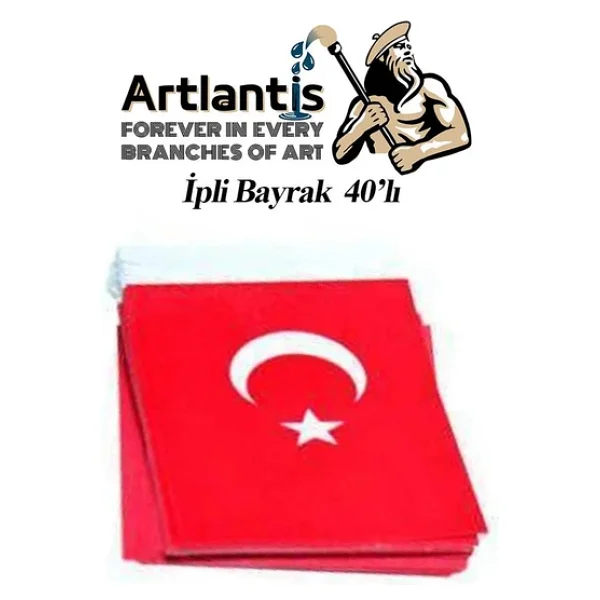 İpli Bayrak Orta Boy 40'lı 8x13cm 1 Paket Türk Bayrağı Kağıt İpli Sıralı Ayyıldız Bayrak Sınıf Süsü Okul Bayram - Görsel 2
