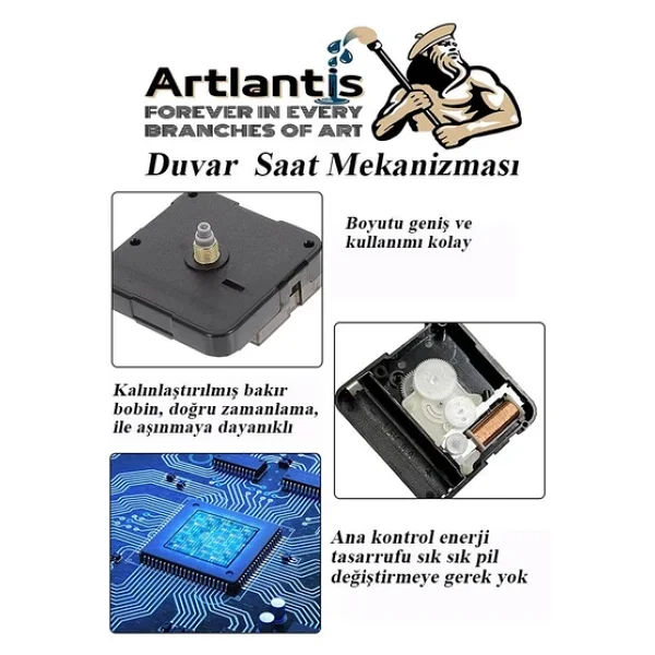 Duvar Saat Mekanizması 1 Adet 10 Mm Şaft Sessiz Saat Motoru Akrep Yelkovan Okul Deney Saat Yapım - Görsel 6