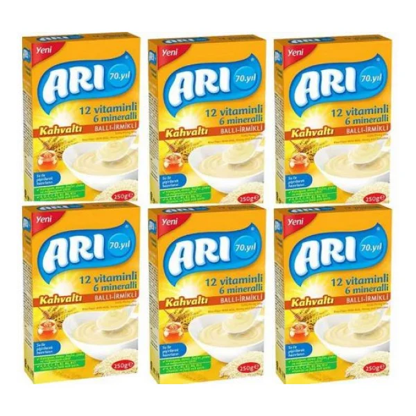 Arı Mama 12 Vitaminli 6 Mineralli Sütlü Ballı İrmikli Kahvaltı Pirinç Unu Kaşık Maması 250 Gr 6 Adet - Görsel 3