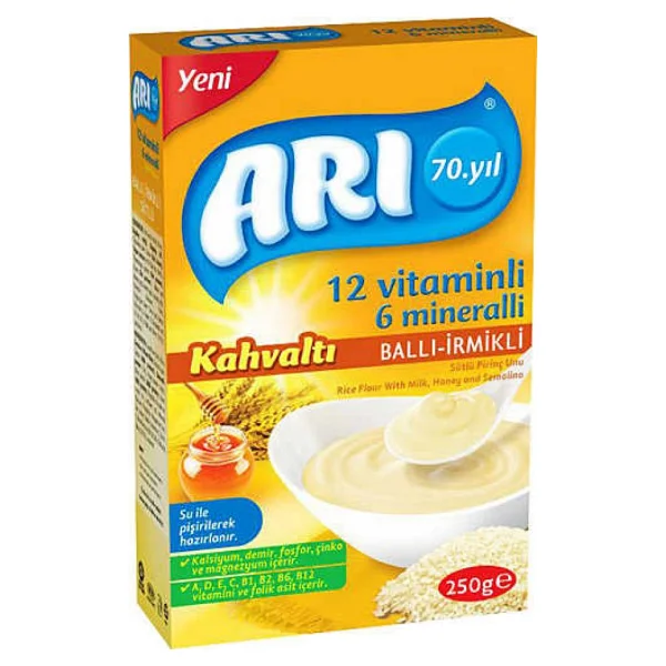 Arı Mama 12 Vitaminli 6 Mineralli Sütlü Ballı İrmikli Kahvaltı Pirinç Unu Kaşık Maması 250 Gr 6 Adet - Görsel 4