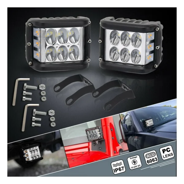 Off Road Motosiklet 45w 12 LED 10cm Beyaz Turuncu Çakarlı Kare Sis Farı Çalışma Lambası 2 Adet Sağ Sol - Görsel 4