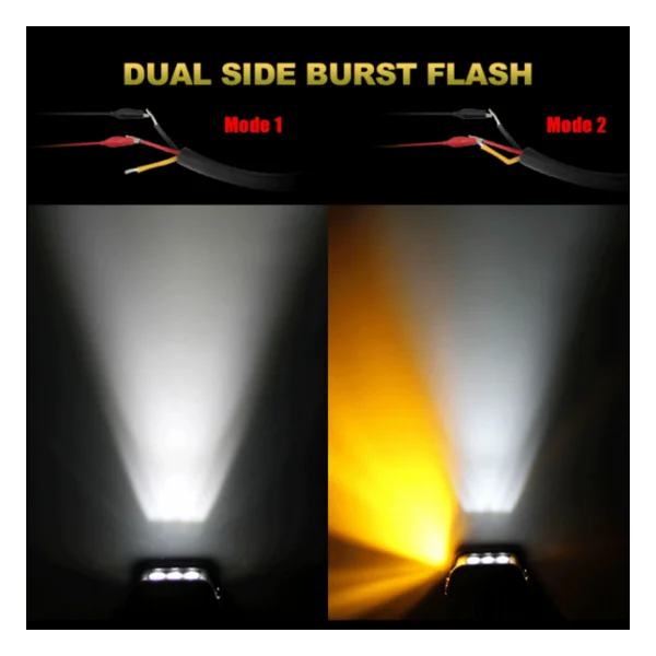 Off Road Motosiklet 45w 12 LED 10cm Beyaz Turuncu Çakarlı Kare Sis Farı Çalışma Lambası 2 Adet Sağ Sol - Görsel 6